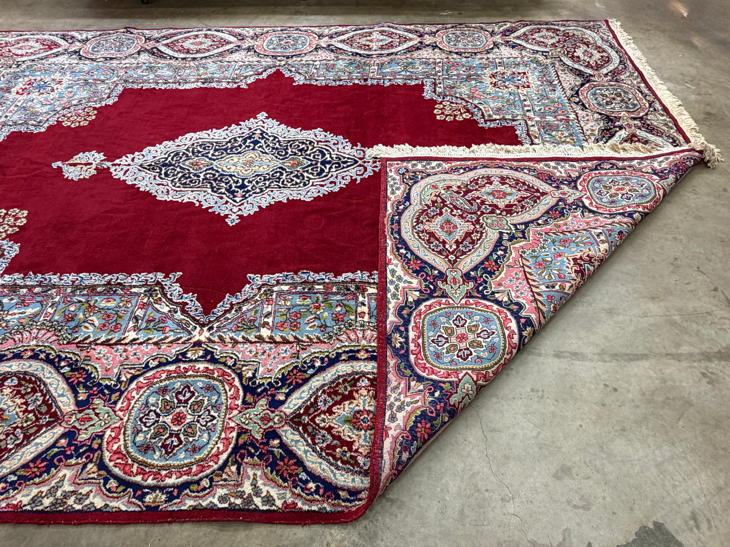 9x14 Vintage Hand-Knotted Wool Kerman Persian Rug Red Handmade Carpet