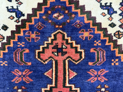 3’4”x5’ Hand-Knotted Wool Hamadan Persian Rug 3x5 Blue Handmade Carpet