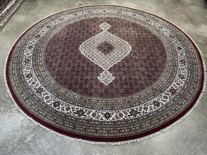 10’ Diameter Hand-knotted Wool Round Area Rug - Handmade Carpet 10x10 Burgandy