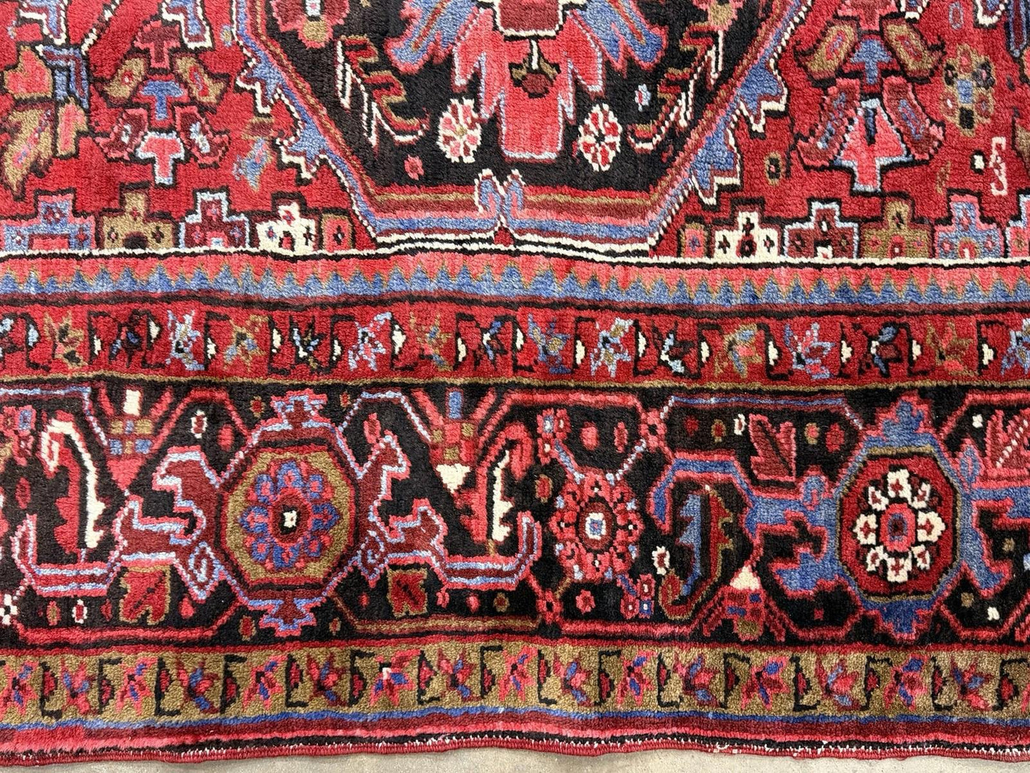 9'7"x13' Vintage Hand-Knotted Herize Rug Antique Handmade Red Oriental Geometric