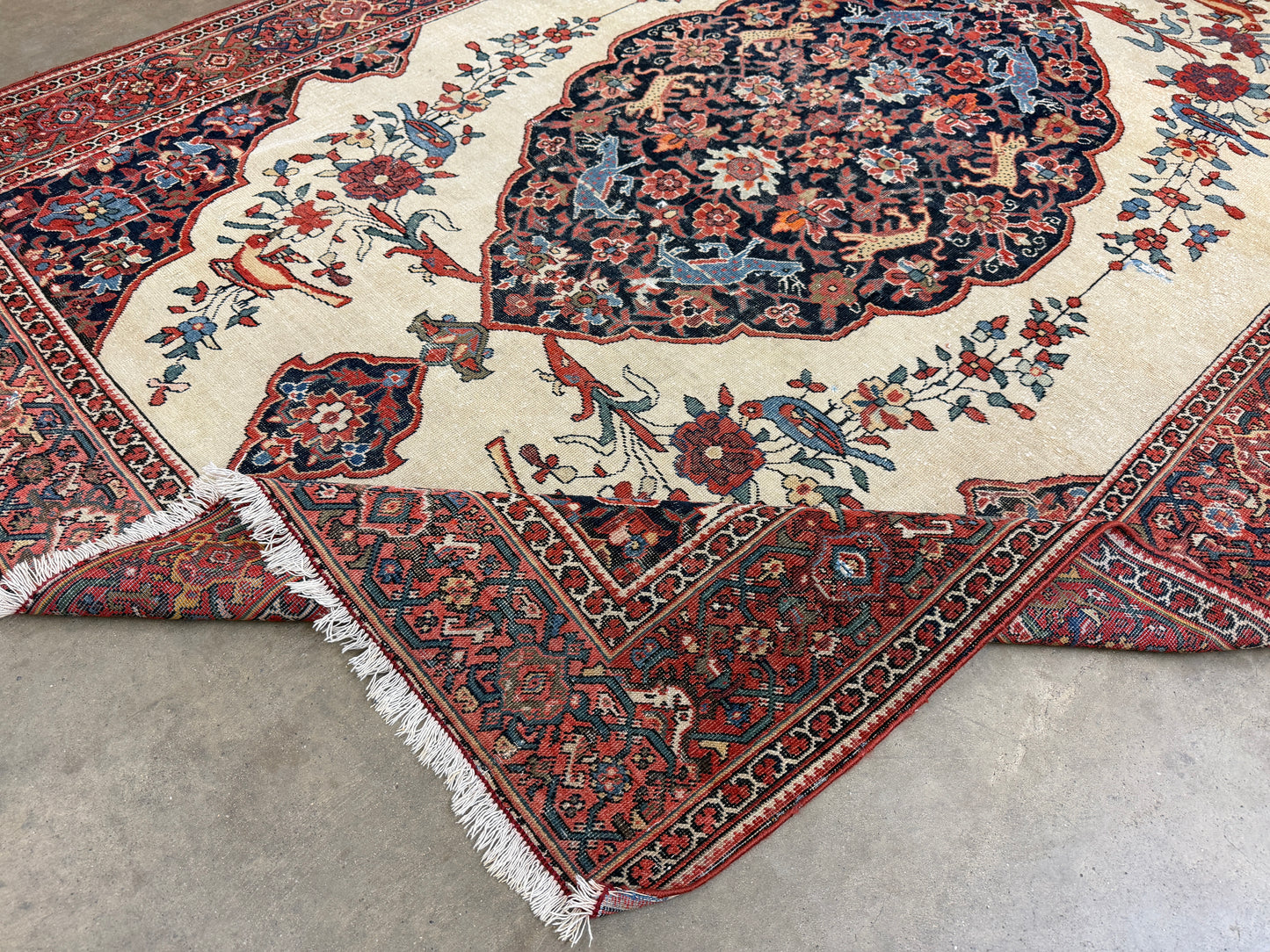 4’3”x6’5” Antique Hand-knotted Wool Kashan Persian Rug 4x6 Animal Handmade Carpet