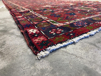 4’3”x14’1” Antique Hand-knotted Wool Herize Runner Rug - Handmade Red 4x14