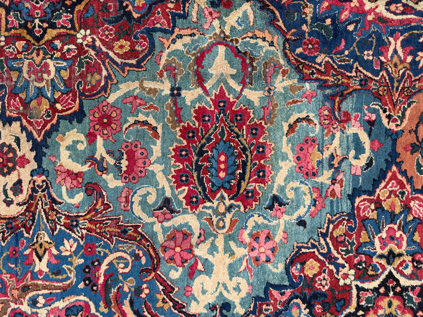 13’6”x21’10” Antique Hand-Knotted Very Fine Wool Persian Kerman Area Rug
