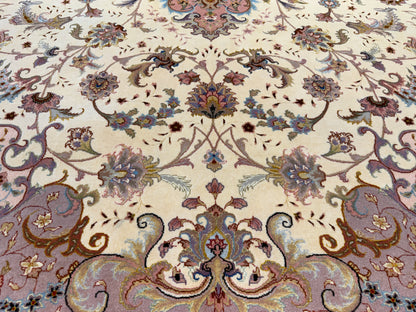 9’10”x13’5” Very Fine Hand-Knotted Persian Tabriz 80 Raj Area Rug