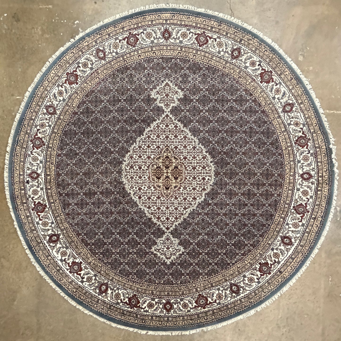 8’ Diameter Hand-Knotted Wool Indian Round Mahi Oriental Rug - 8x8 Handmade Carpet