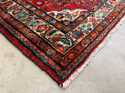 4’10”x10’3” Vintage Hand-Knotted Wool Hamadan Persian Rug 4x10 Red Handmade Tribal Carpet