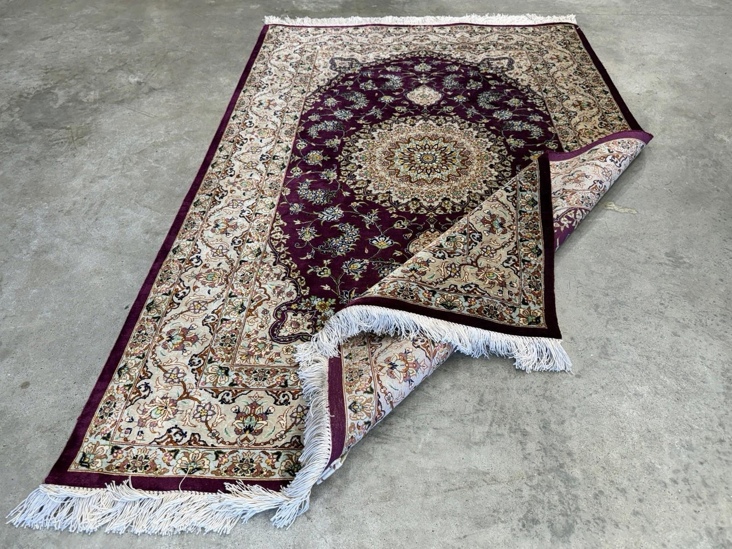 3x5 Luxurious Fine Hand-Knotted 100% Silk Signed Persiane Qume Rug Handmade