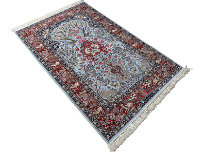 Hand-Knotted Pictorial Persian Isfahan Rug - 3’7”x5’7”