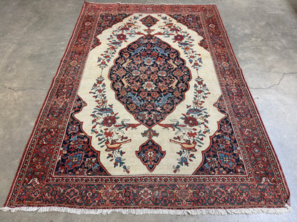 4’3”x6’5” Antique Hand-knotted Wool Kashan Persian Rug 4x6 Animal Handmade Carpet