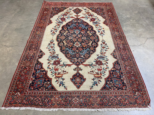 4’3”x6’5” Antique Hand-knotted Wool Kashan Persian Rug 4x6 Animal Handmade Carpet