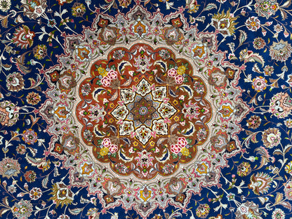 9’6” Diameter Very Fine Hand-Knotted Wool & Silk Round Tabriz Persian Rug - 9x9 Handmade Carpet
