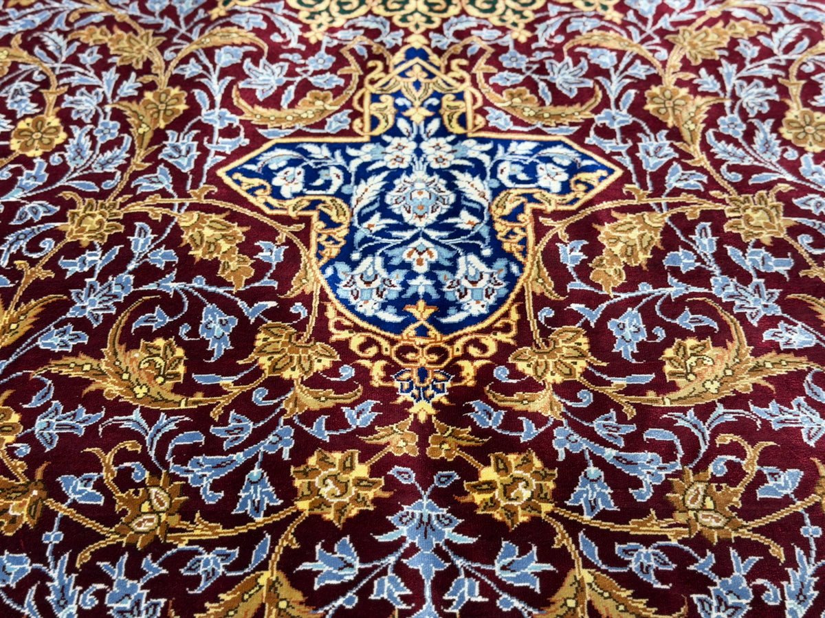 Luxurious Hand-Knotted 100% Silk Persian Qum Rug - Signed Kazemi - 6'6"x10'