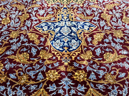 Luxurious Hand-Knotted 100% Silk Persian Qum Rug - Signed Kazemi - 6'6"x10'