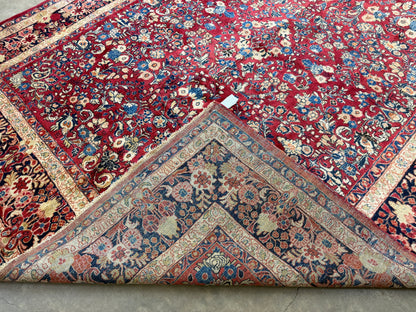 8’8”x11’6” Antique Hand-Knotted Wool Sarouk Persian Rug 8x11 Red Handmade Carpet