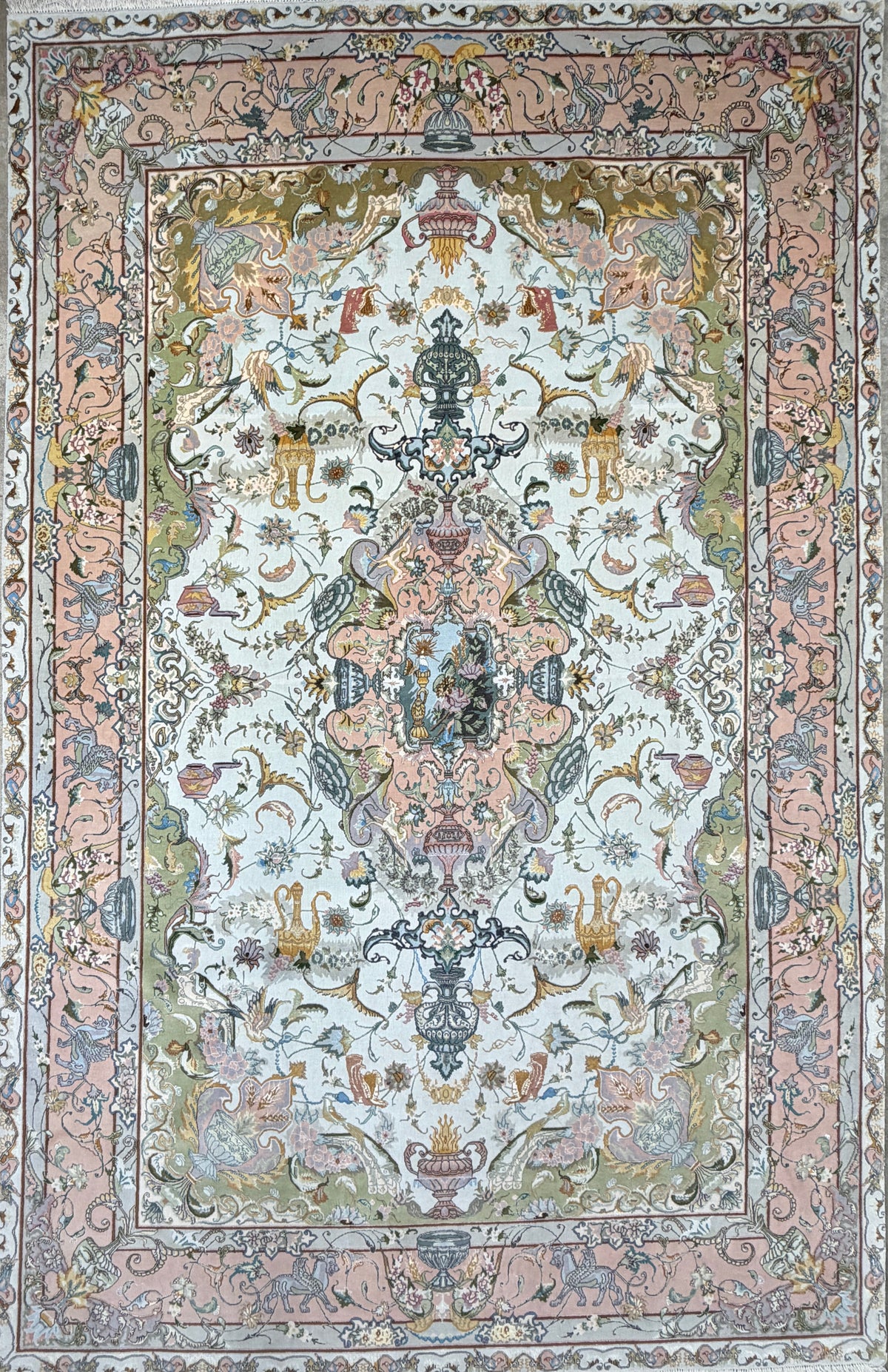 Hand-Knotted 60 Raj Persian Tabriz Rug - 6'8"x10'