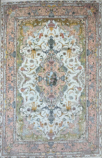 Hand-Knotted 60 Raj Persian Tabriz Rug - 6'8"x10'