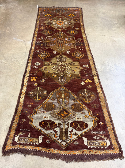 4’6”x12’9” Hand-Knotted Wool Russian Signed Kazak Runner
