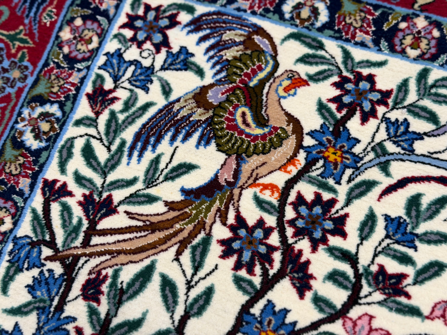 Hand-Knotted Persian Isfahan Rug -Garden of Birds- 3’8”x5’6”