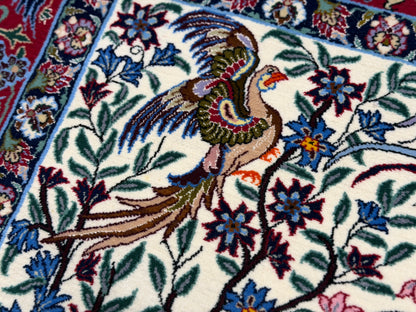Hand-Knotted Persian Isfahan Rug -Garden of Birds- 3’8”x5’6”