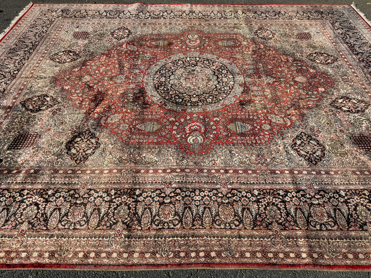Antique Hand-Knotted 100% Kashmiri Silk Rug - 9’4”x12’
