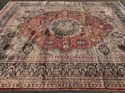 Antique Hand-Knotted 100% Kashmiri Silk Rug - 9’4”x12’