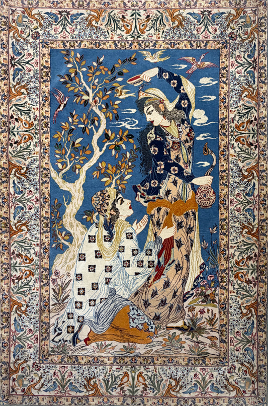 Hand-Knotted Pictorial Persian Isfahan Rug - 3’5”x5’3”