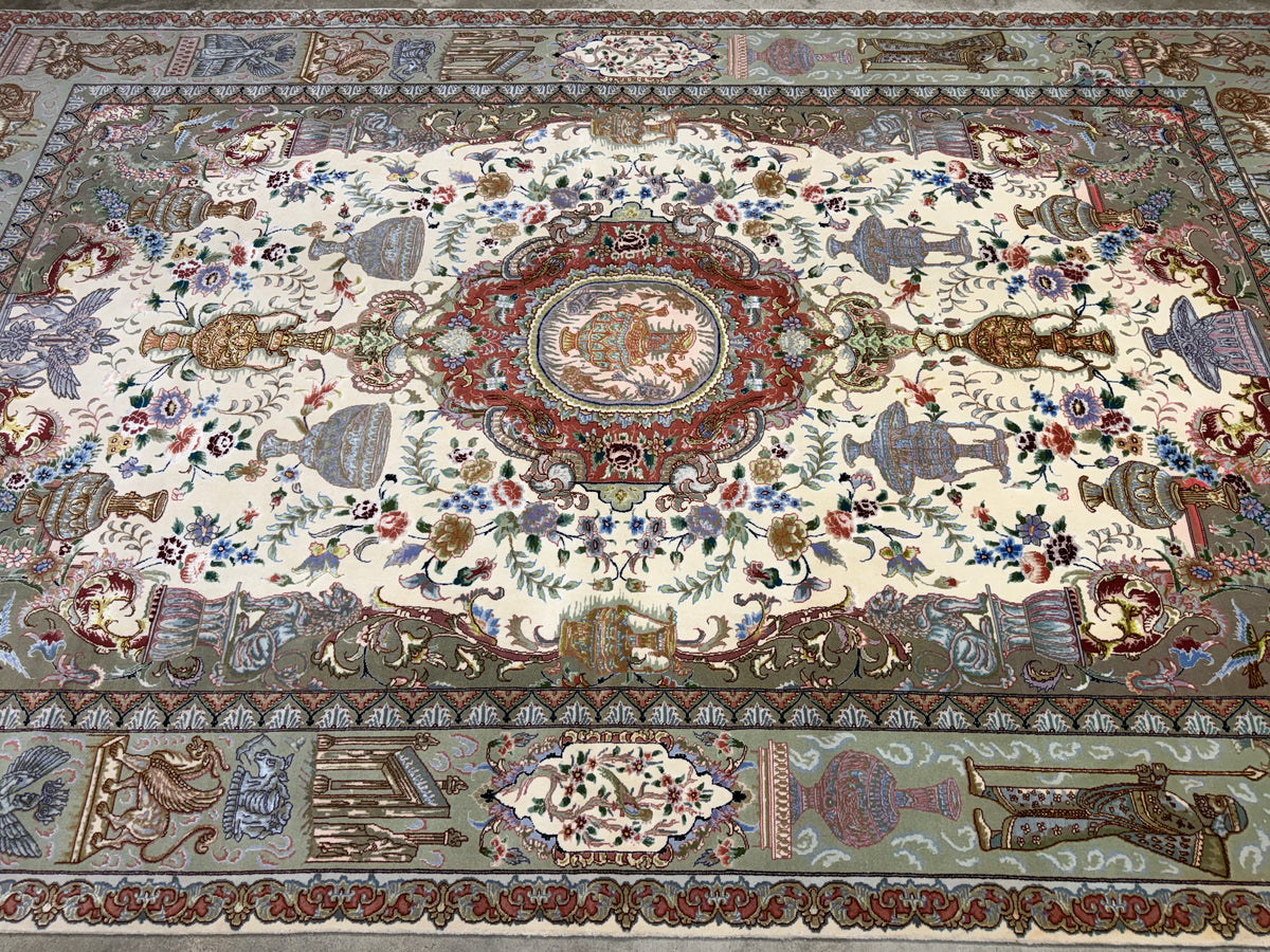 Hand-Knotted Pictorial 60 Raj Persian Tabriz Rug - 6'6"x10'2"