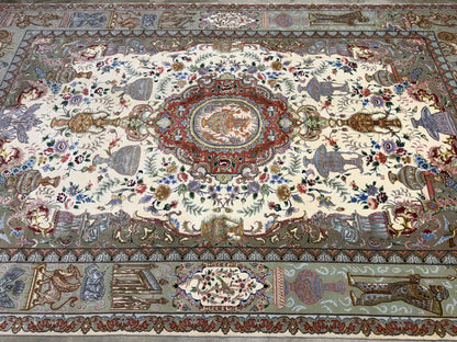 Hand-Knotted Pictorial 60 Raj Persian Tabriz Rug - 6'6"x10'2"