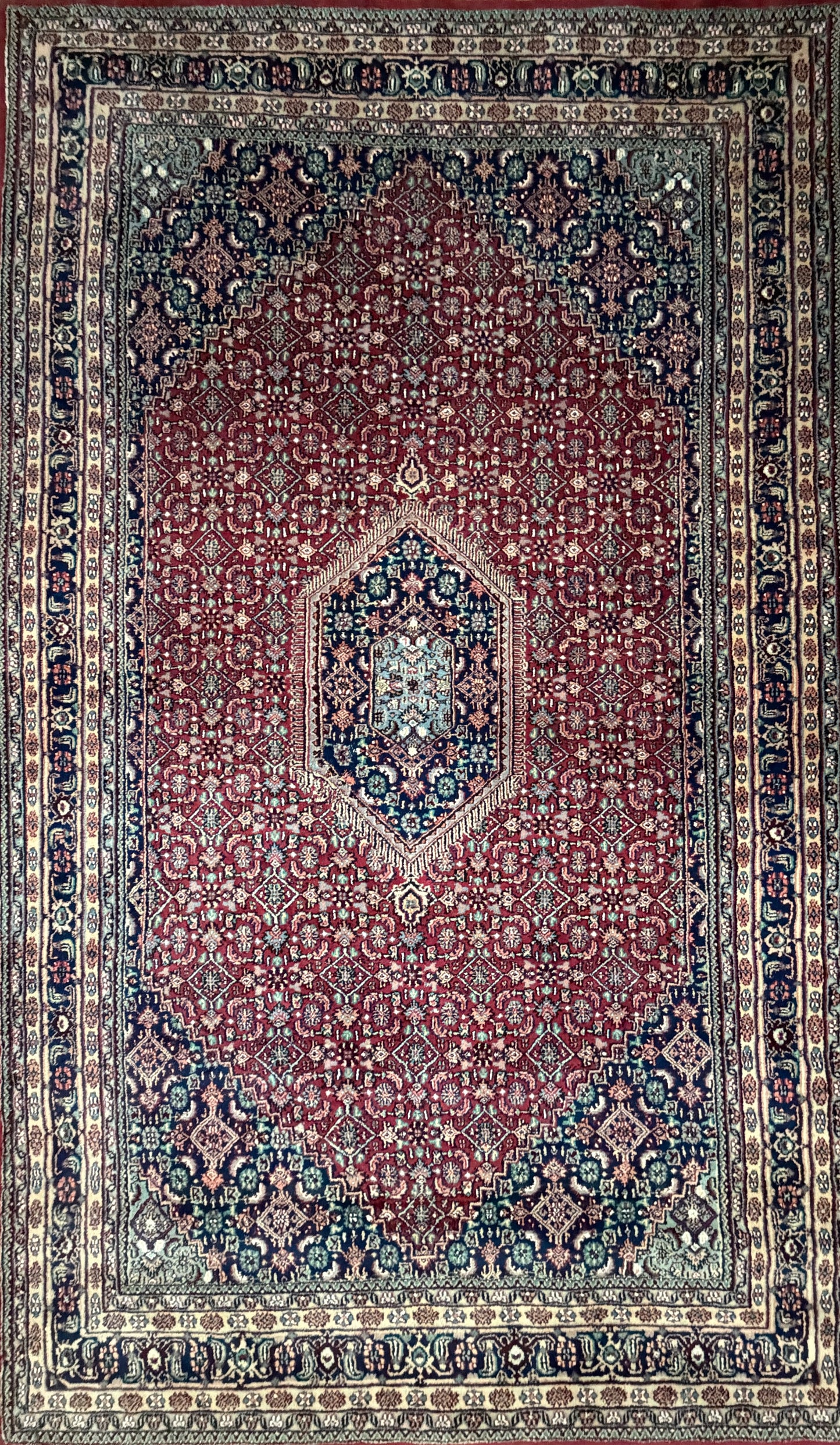 6’x9’ Fine Hand-Knotted Wool IndoBidjar Persian Rug 6x9 Burgundy All-Over Handmade Carpet