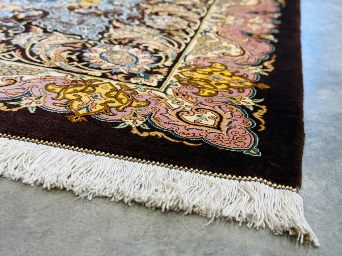 Luxurious Hand-Knotted 100% Silk Persian Qum Rug - Signed Shirazi - 6'9"x10'2"