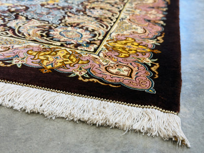 Luxurious Hand-Knotted 100% Silk Persian Qum Rug - Signed Shirazi - 6'9"x10'2"