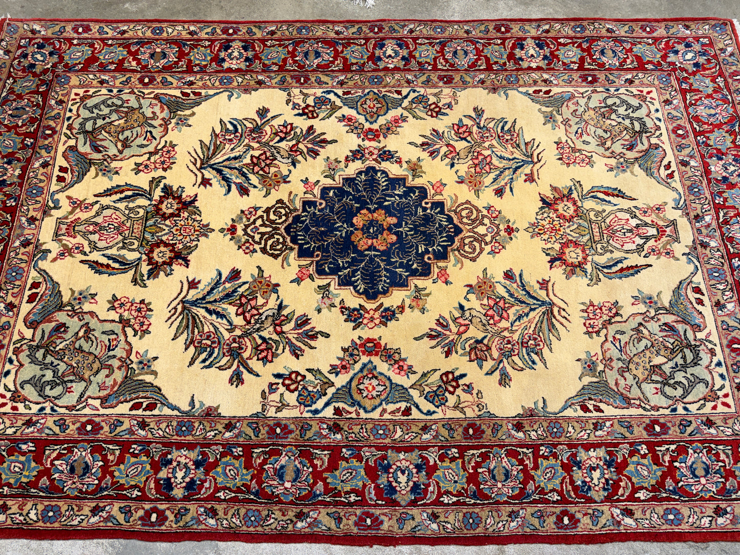 Hand-Knotted Antique Persian Qum Rug - 4’6”x7’2”