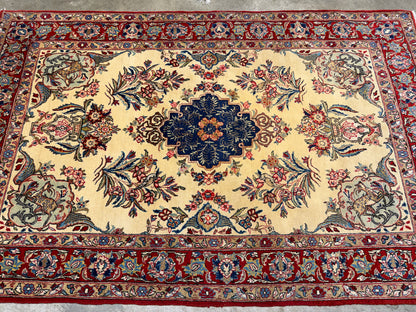Hand-Knotted Antique Persian Qum Rug - 4’6”x7’2”