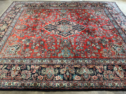 10’1”x12’4” Antique Hand-Knotted Persian Ghazvin Area Rug