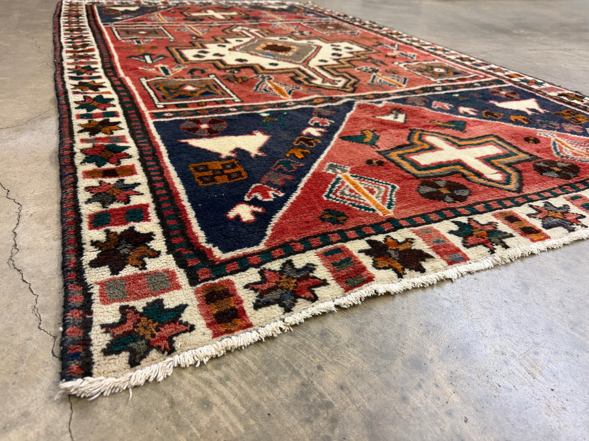 Hand-Knotted Persian Hamadan Rug - 4'6"x6'9"