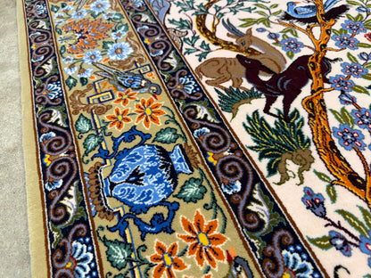 Hand-Knotted Persian Isfahan Rug -Garden of Birds- Signed Emadi - 3’7”x5’9”