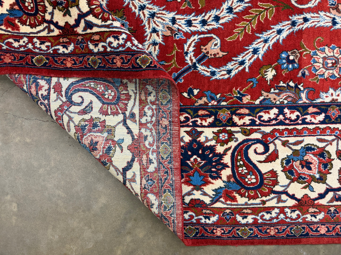 10’2”x14’2” Very Fine Vintage Hand-Knotted Wool Isfahan Persian Rug 10x14 Red All-Over Handmade Carpet