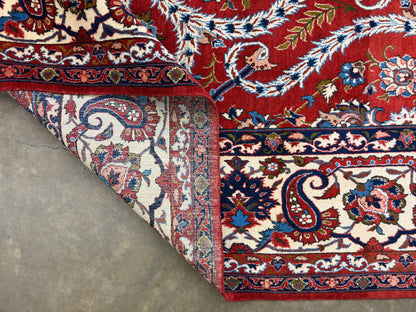 10’2”x14’2” Very Fine Vintage Hand-Knotted Wool Isfahan Persian Rug 10x14 Red All-Over Handmade Carpet