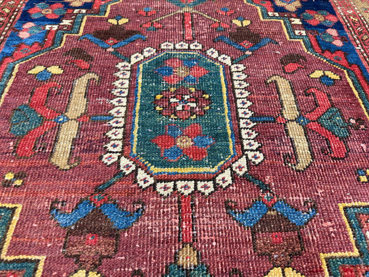 Hand-Knotted Antique Heriz Runner - 3’3”x17’9”