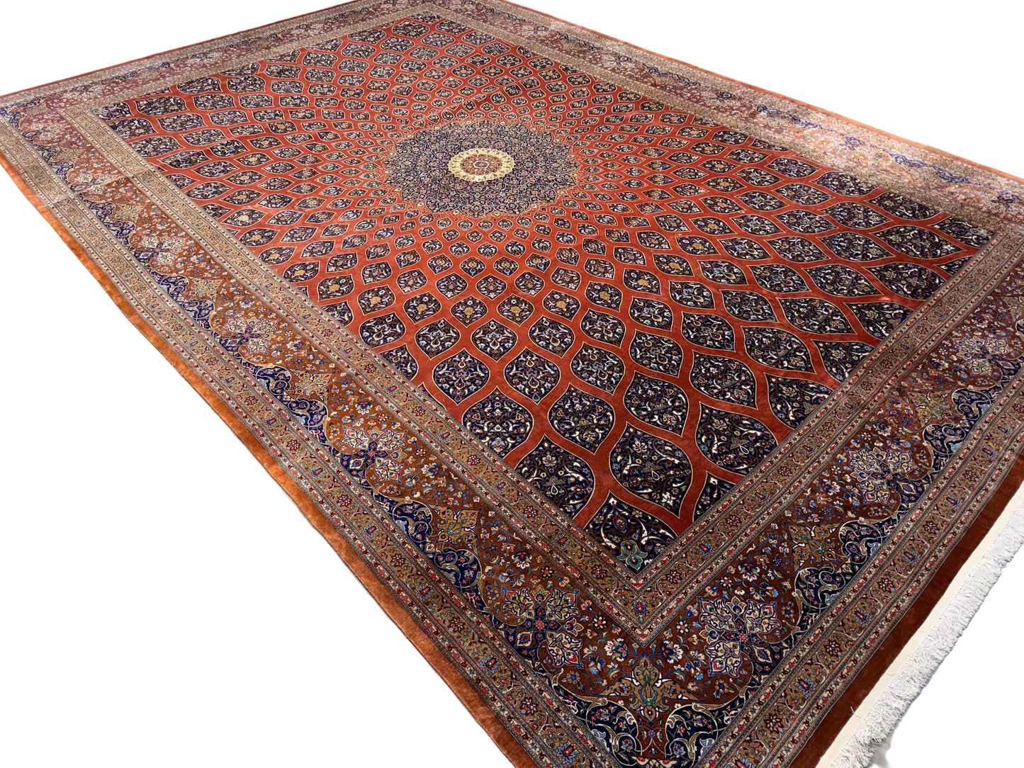 11’3”x16’5” Hand-Knotted 100% Silk Persian Qum Rug - Signed