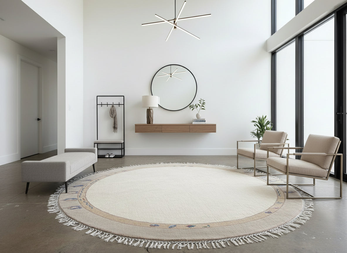 8’ Diameter Hand-Knotted Wool Indian Round Gabbeh Rug - 8x8 Handmade Carpet