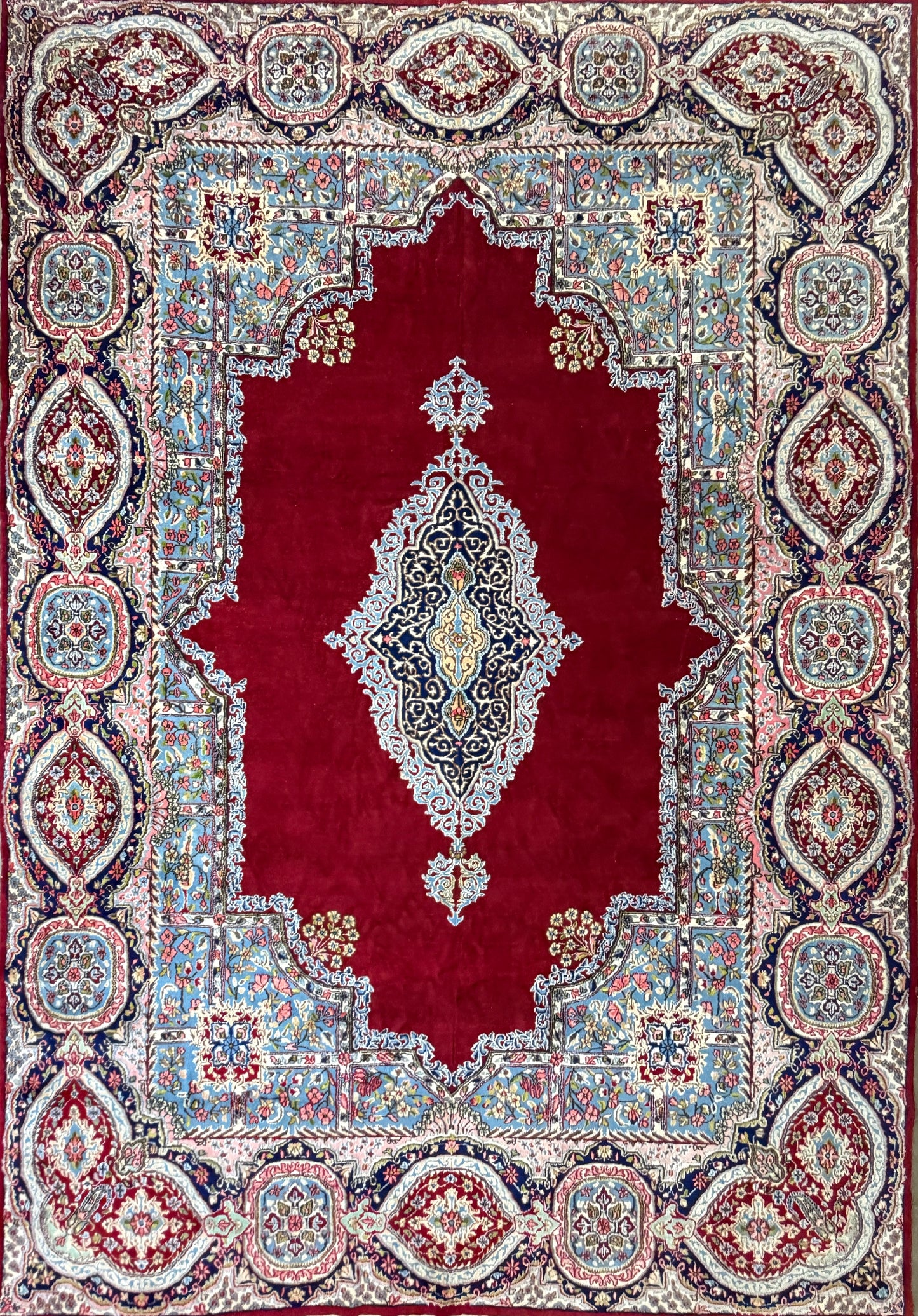 9x14 Vintage Hand-Knotted Wool Kerman Persian Rug Red Handmade Carpet