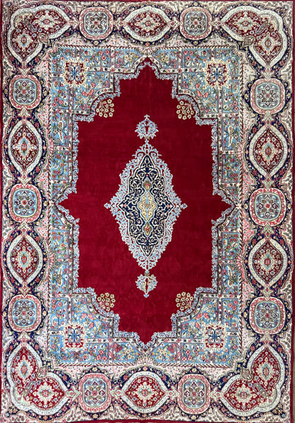 9x14 Vintage Hand-Knotted Wool Kerman Persian Rug Red Handmade Carpet