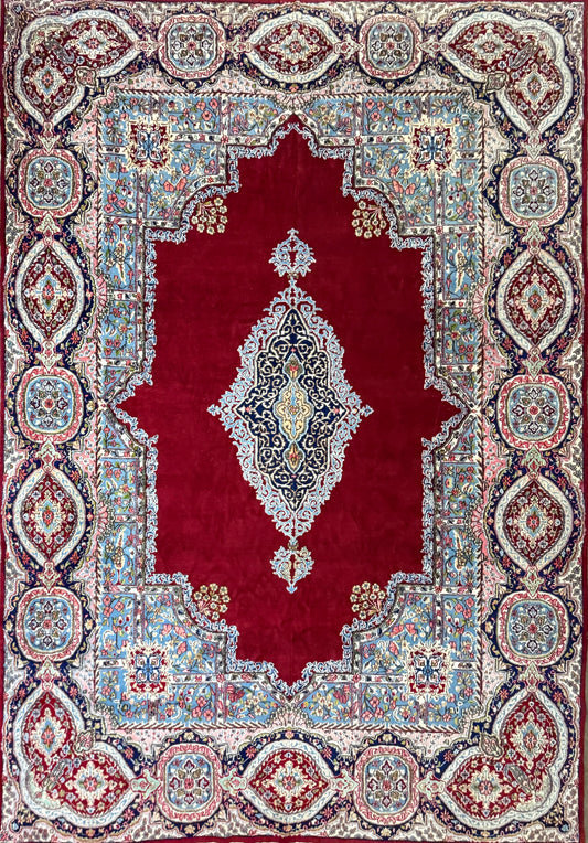 9’10”x14'2" Vintage Hand-Knotted Wool Kerman Persian Rug Red Handmade Carpet