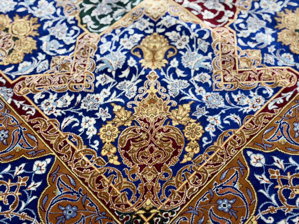 Luxurious Hand-Knotted 100% Silk Persian Qum Rug - Signed Kazemi - 6'6"x10'