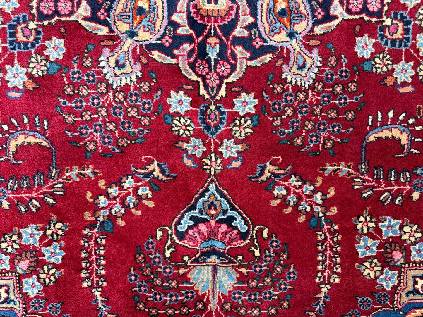 9’7”x12’6” Vintage Hand-Knotted Wool Sarouk Persian Rug 9x12 Red Handmade Carpet