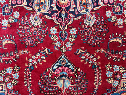 9’7”x12’6” Vintage Hand-Knotted Wool Sarouk Persian Rug 9x12 Red Handmade Carpet