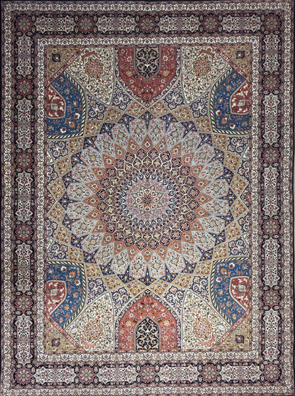 Hand-Knotted 60 Raj Persian Tabriz Rug - Dome Design - 10’x13’4”