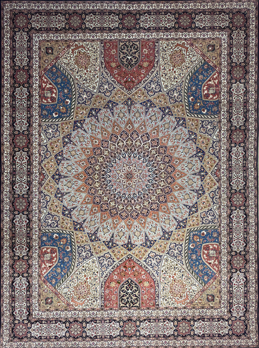 Hand-Knotted 60 Raj Persian Tabriz Rug - Dome Design - 10’x13’4”