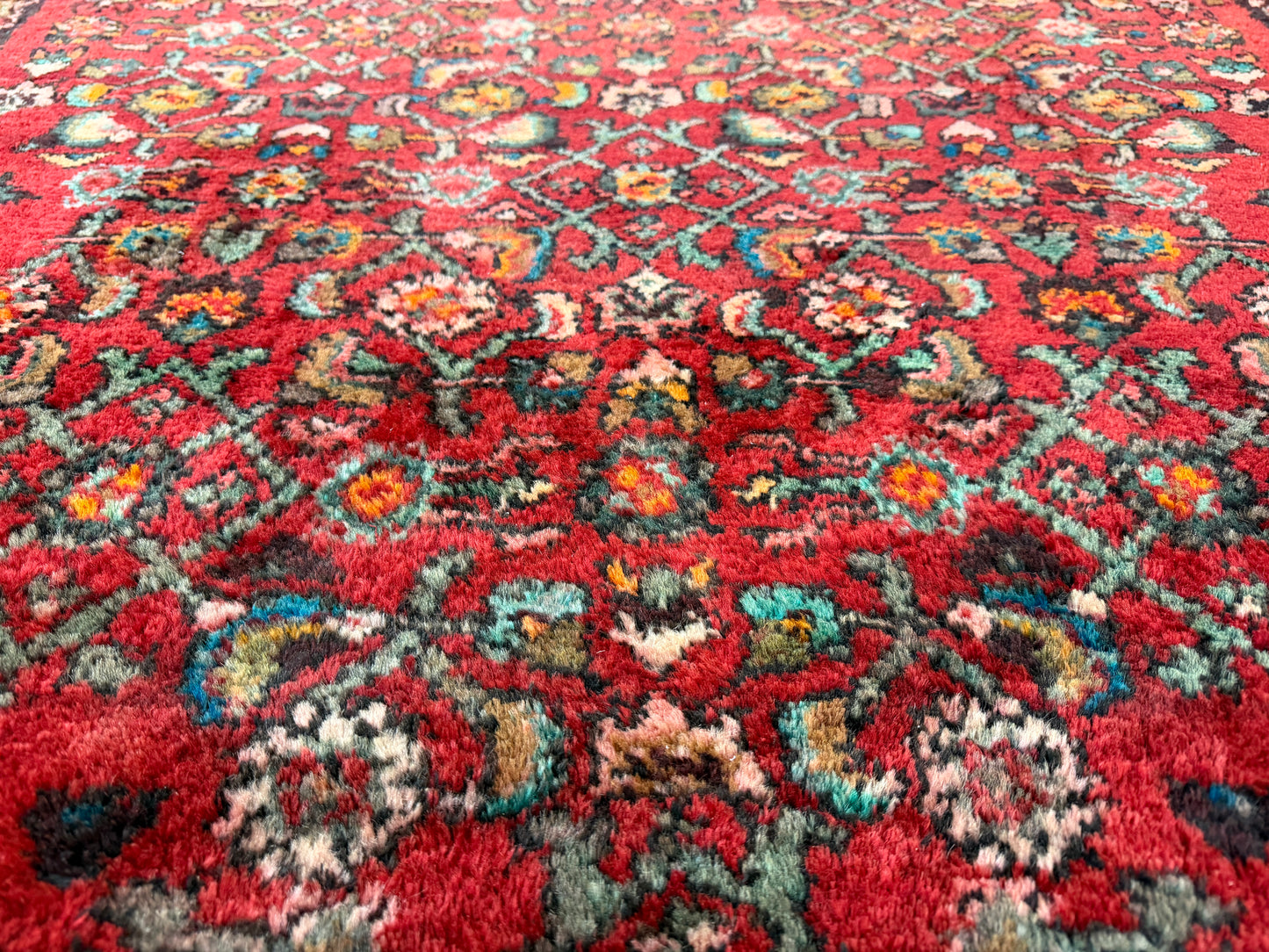 4’10”x10’3” Vintage Hand-Knotted Wool Hamadan Persian Rug 4x10 Red Handmade Tribal Carpet